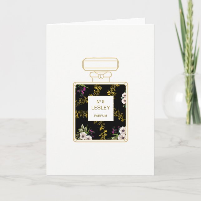 Perfume Art, Black Floral Birthday Card (Front)