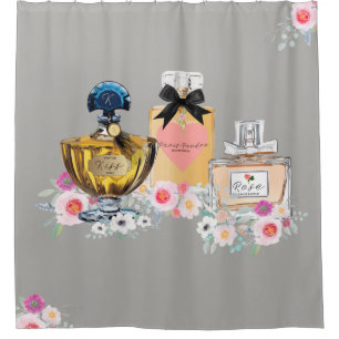 Perfume Art, Floral and Gray Shower Curtain