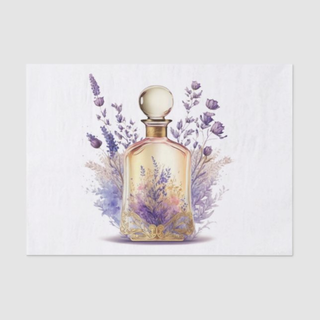 Perfume Bottle and Gorgeous Lavender Flower Spray  Tissue Paper (Front)