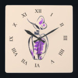 Perfume bottle fashion illustration pop art square wall clock<br><div class="desc">A fashion stylish illustration clock from an original artwork by artist Sacha Grossel of a lux perfume vintage perfume bottle. This watercolour illustration of a luxury brand perfume is in pop art style and the background colour is customisable.</div>