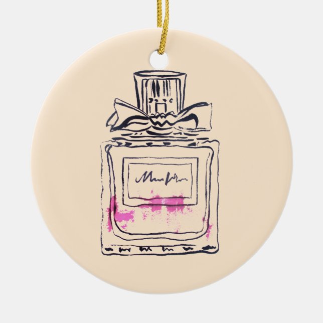 Perfume bottle fashion watercolour illustration ceramic tree decoration (Front)