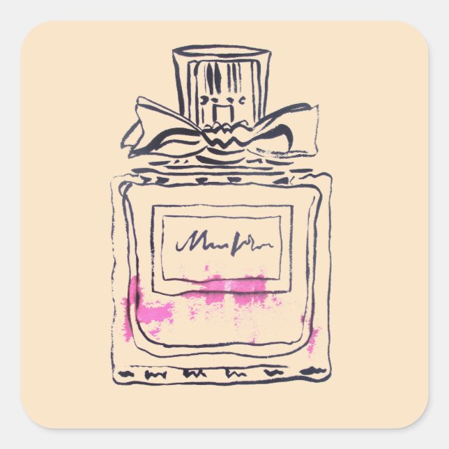 Perfume bottle fashion watercolour illustration square sticker (Front)