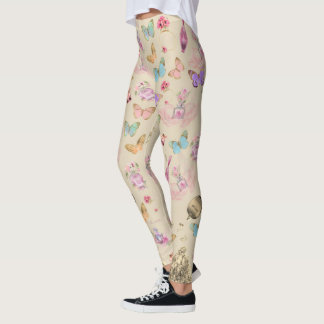 Perfume bottles, flowers, butterflies watercolor leggings