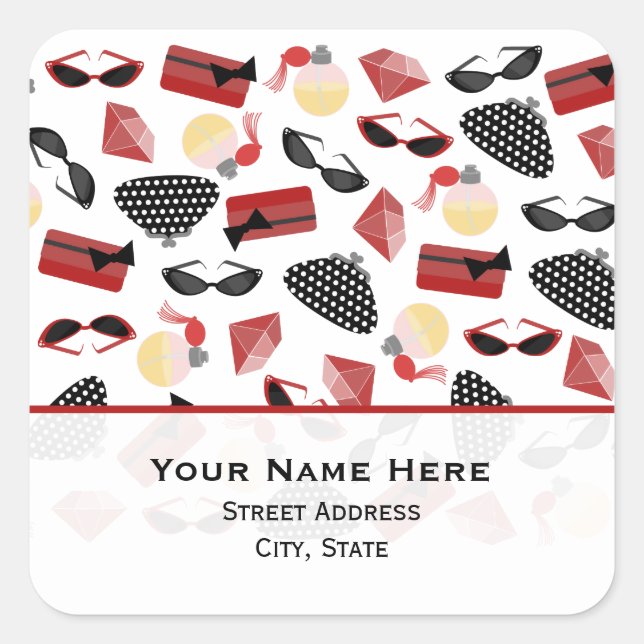 Perfume Purses Rubies & Sunglasses Address Sticker (Front)