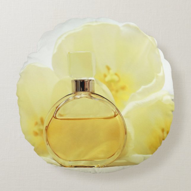 Perfume & Soft Yellow Flowers Round Cushion (Front)