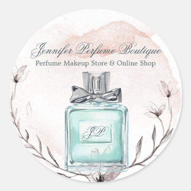 Perfume Watercolor Floral Elegant green Classic Round Sticker (Front)