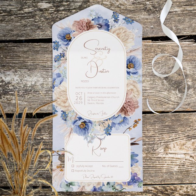Peri Boho Flowers Grass All in One Wedding Invite (Creator Uploaded)