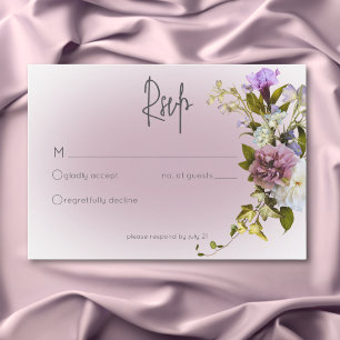 Peri White Mauve Floral Modern Wedding RSVP Card