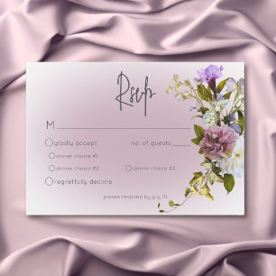 Peri White Mauve Floral Modern Wedding RSVP Card