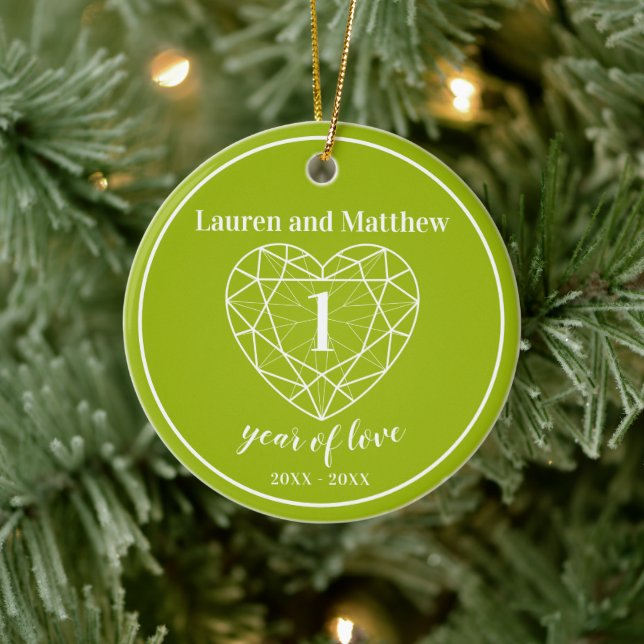 Peridot 1st wedding anniversary photo on reverse ceramic tree decoration (Tree)