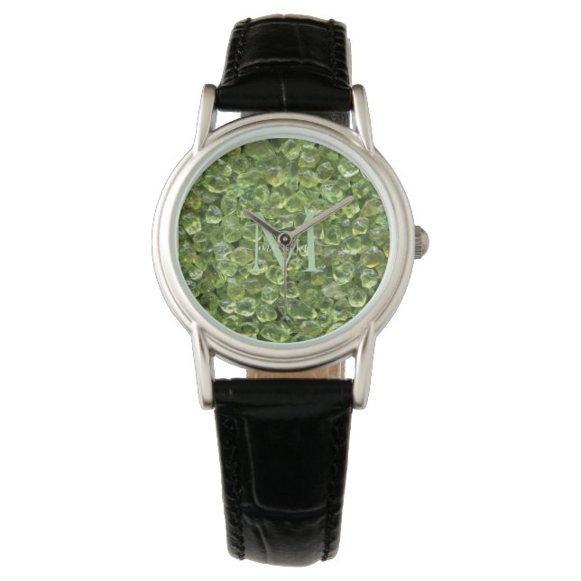 Peridot Birthstone Monogram Personalised Name Watch (Front)