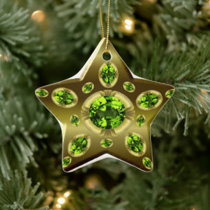 Peridot Faux Stone on Gold Star Xmas Ornament