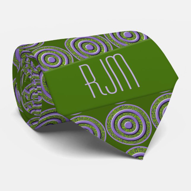 Peridot Green and Purple Paisley Monogrammed Tie (Rolled)