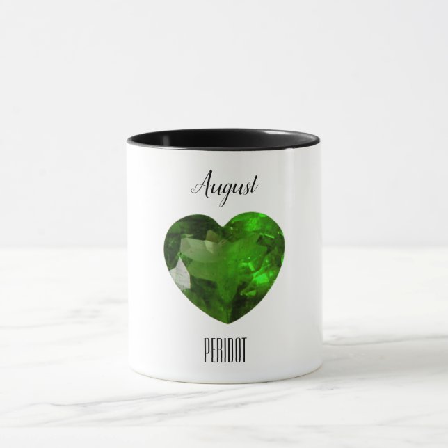 Peridot Green Heart Coffee Mug August Gemstone (Center)
