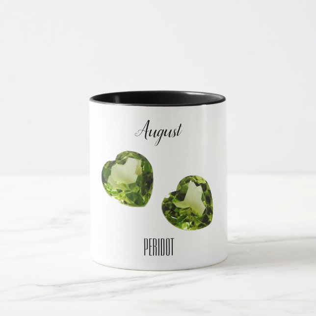 Peridot Green Heart Coffee Mug August Gemstone (Center)