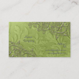 Peridot  green + rustic silver swirls business card