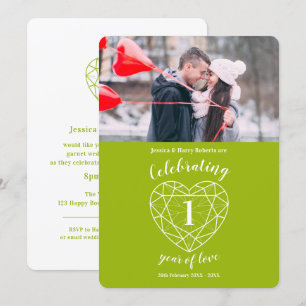 Peridot heart 1st anniversary 1 year photo invites