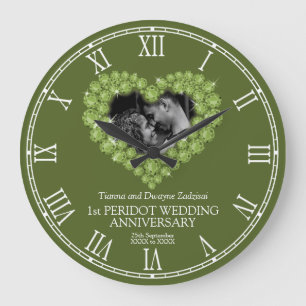 Peridot photo heart 1st wedding anniversary large  large clock