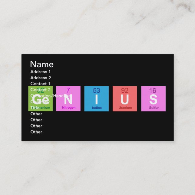 Periodic table chemistry fun business card (Front)