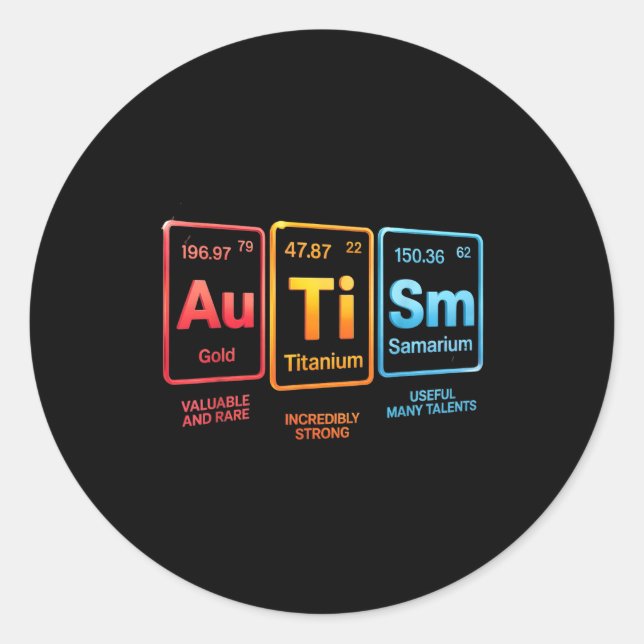 Periodic Table Inspired Autism Science Element Des Classic Round Sticker (Front)