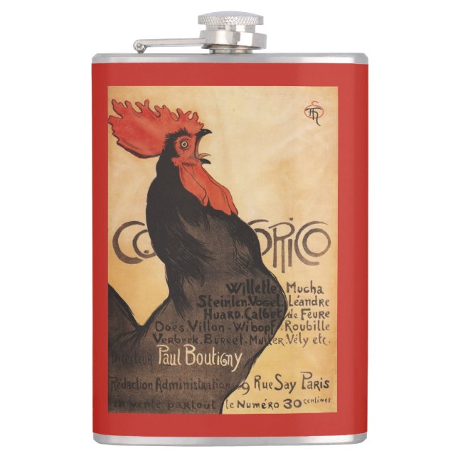 Periodical Cocorico Rooster Promotional Poster Hip Flask (Front)