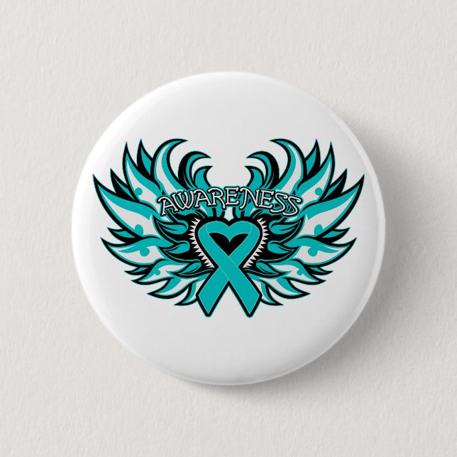 Peritoneal Cancer Awareness Heart Wings.png 6 Cm Round Badge (Front)