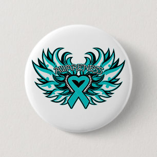Peritoneal Cancer Awareness Heart Wings.png 6 Cm Round Badge