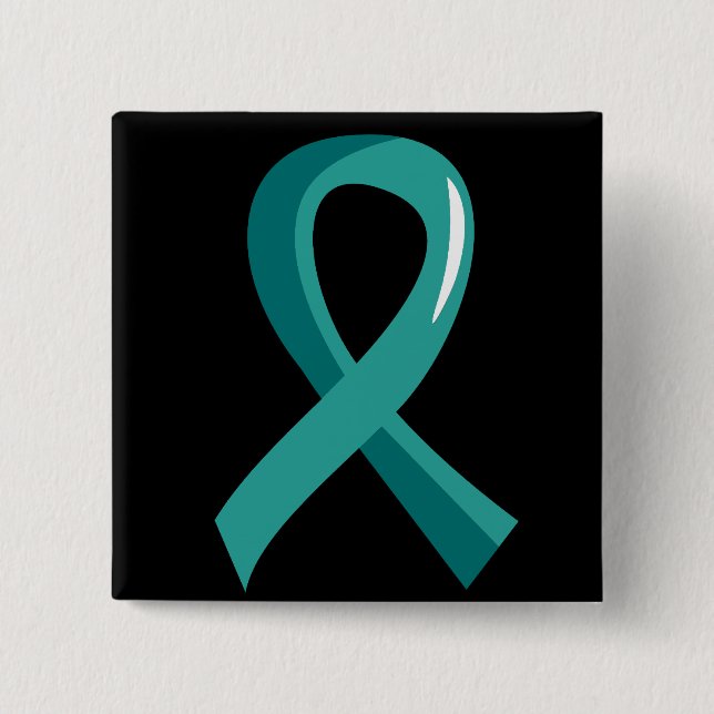 Peritoneal Cancer Teal Ribbon 3 15 Cm Square Badge (Front)