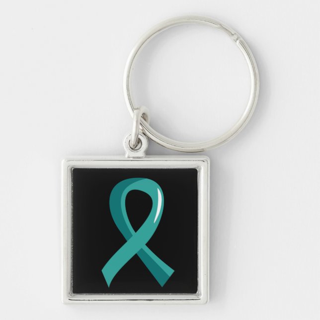 Peritoneal Cancer Teal Ribbon 3 Key Ring (Front)
