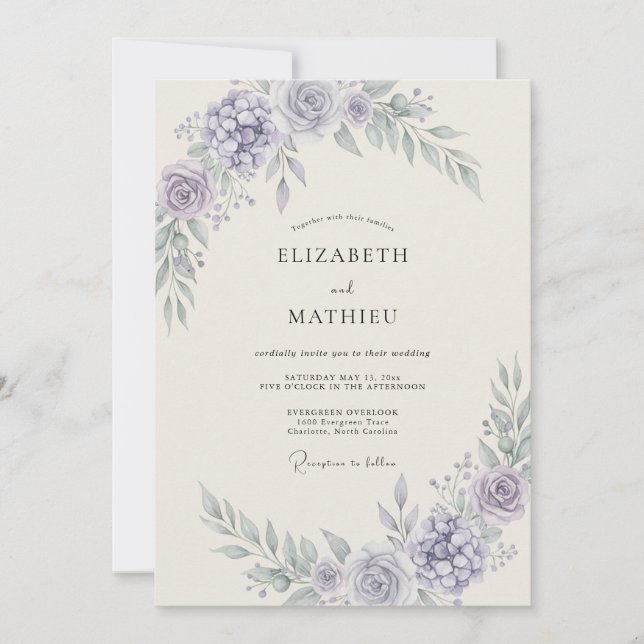 Periwinkle Airy Floral Wedding Invitation (Front)