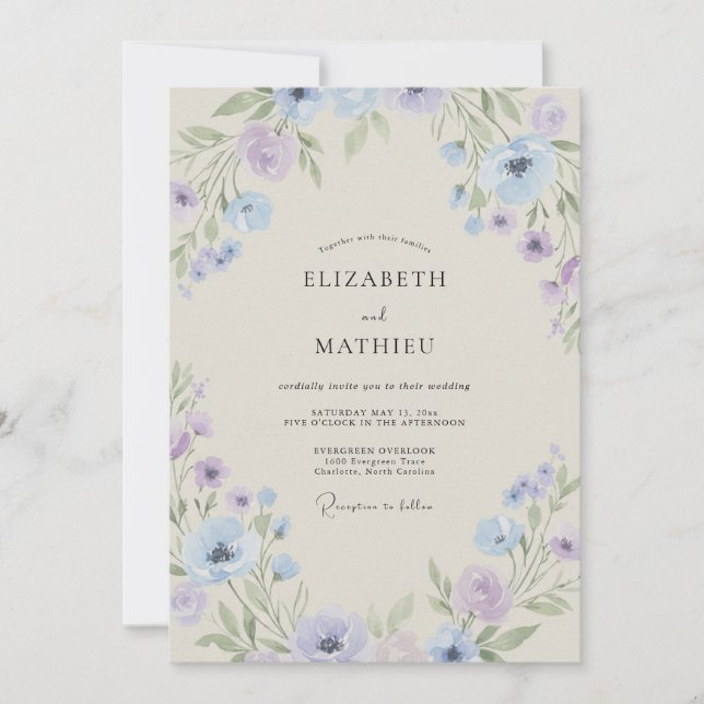 Periwinkle Amethyst Petal Wedding Invitation (Front)