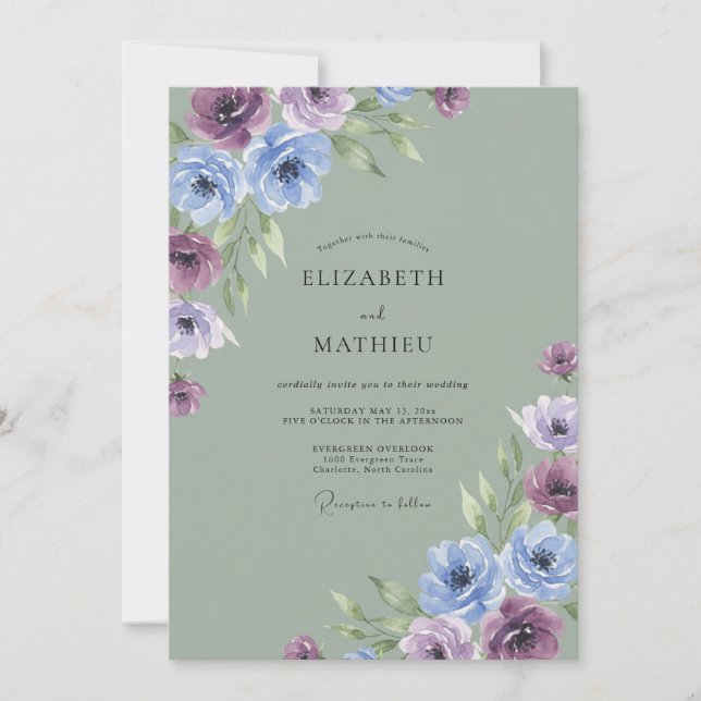 Periwinkle Amethyst Watercolor Wedding Invitation (Front)