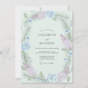 Periwinkle Amethyst Wreath Wedding Invitation