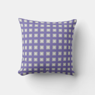 Periwinkle and grey chequered throw pillow