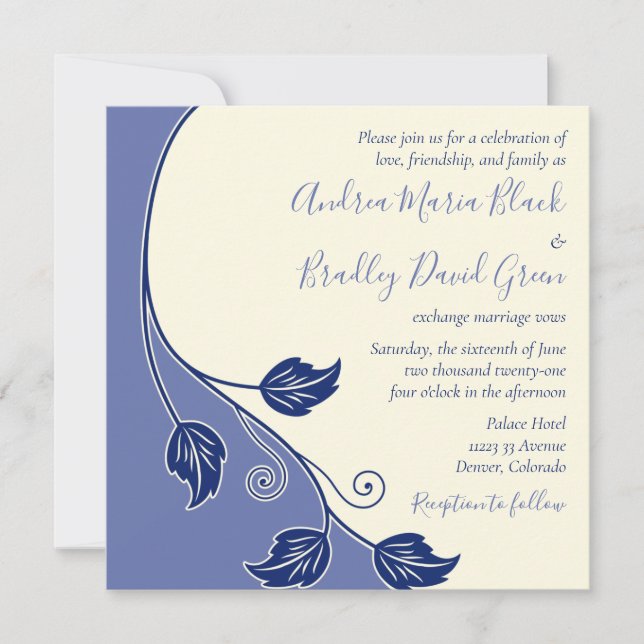 Periwinkle and Ivory Vine Wedding Invitation (Front)