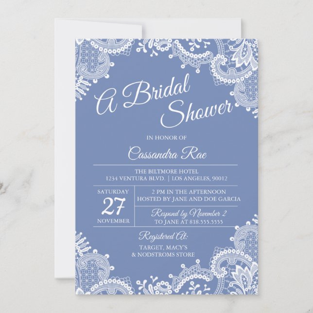 Periwinkle and Lace Bridal Shower Invitation (Front)