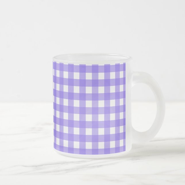 Periwinkle and white gingham frosted glass coffee mug (Right)