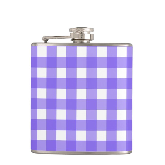 Periwinkle and white gingham hip flask (Front)