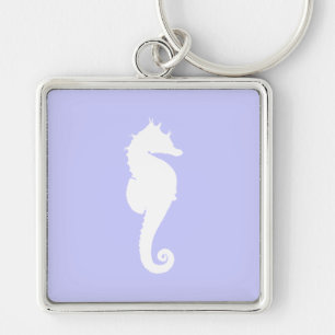 Periwinkle and White Sea Horse Key Ring