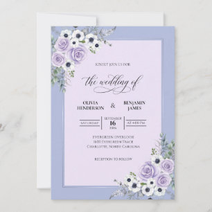 Periwinkle Anemone Elegant Wedding Invitation