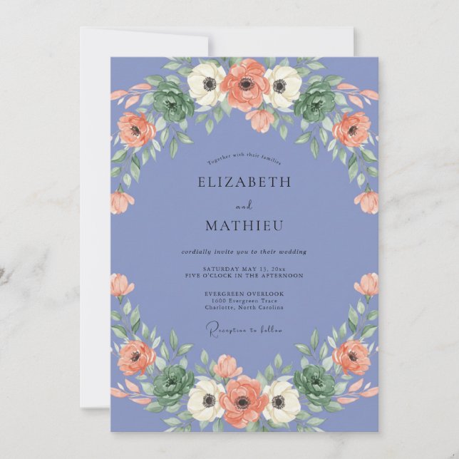 Periwinkle Anemone Painted Wedding Invitation (Front)