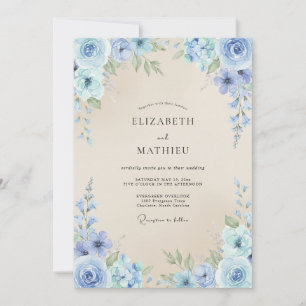 Periwinkle Antique Cream Petal Wedding Invitation