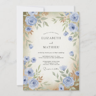 Periwinkle Antique Rose Wedding Invitation