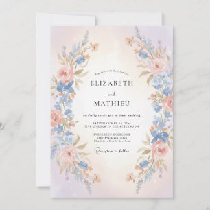 Periwinkle Apricot Petal Wedding Invitation