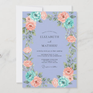 Periwinkle Apricot Ranunculus Grey Eucalyptus Wedd Invitation