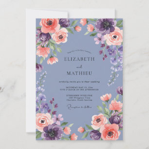Periwinkle Apricot Wildflower Wedding Invitation