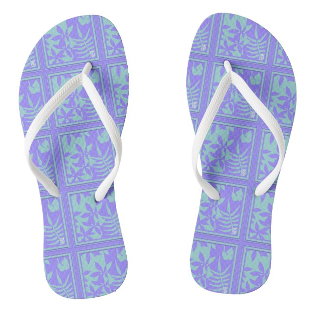 Periwinkle/Aqua Leaves Flip Flops (Footbed)
