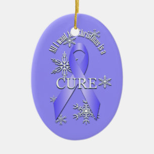 Periwinkle Awareness Ribbon Christmas Cure Snow Ceramic Tree Decoration