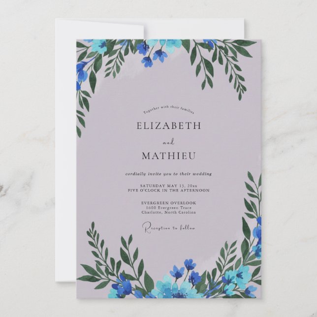 Periwinkle Azure Wildflower Wedding Invitation (Front)