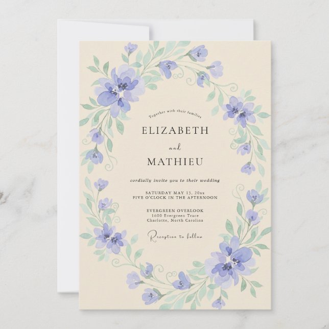 Periwinkle Blossom Cream Wedding Invitation (Front)